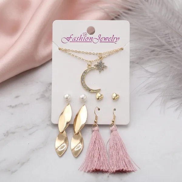 Ad_And_Pearl_Gold_Plated_4_Pair_Of_Earrings_With_Necklace_For_Women/Girls