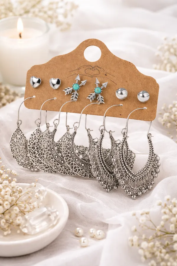 Trendy_Oxidized_Boho-Chic_Silver_Plated_6_Pair_Of_Earrings_For_Women/Girls