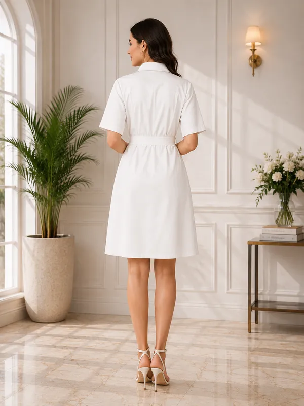 White_Scarf_Shirt_Dress