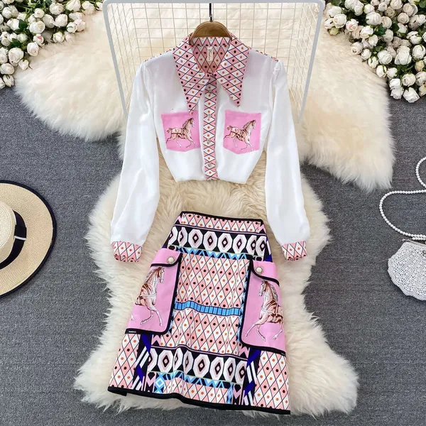 Geometric_Print_Shirt_And_High-Waisted_Skirt