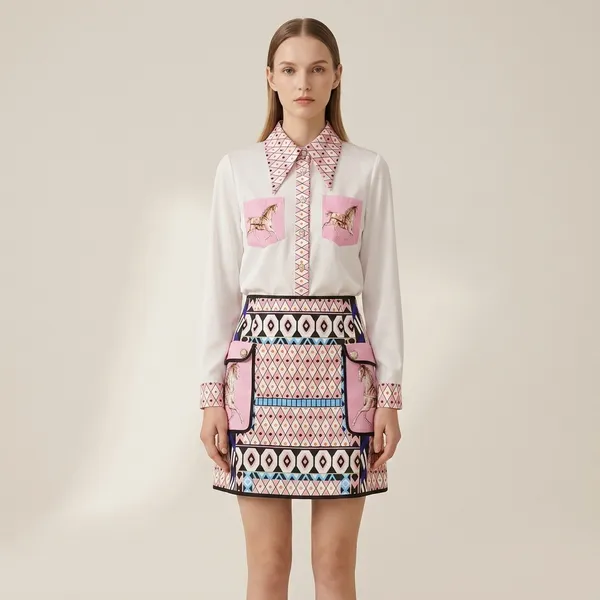 Geometric_Print_Shirt_And_High-Waisted_Skirt