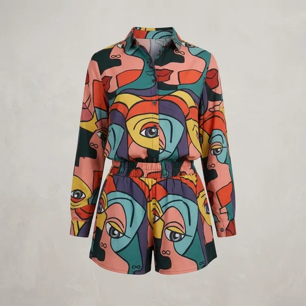 Abstract_Face_Print_Shirt_Dress
