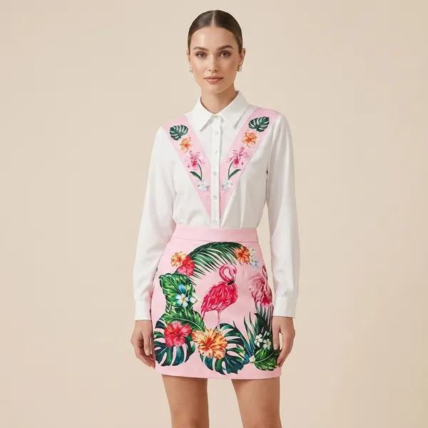 Flamingo_Garden_Shirt_&_Skirt_Set