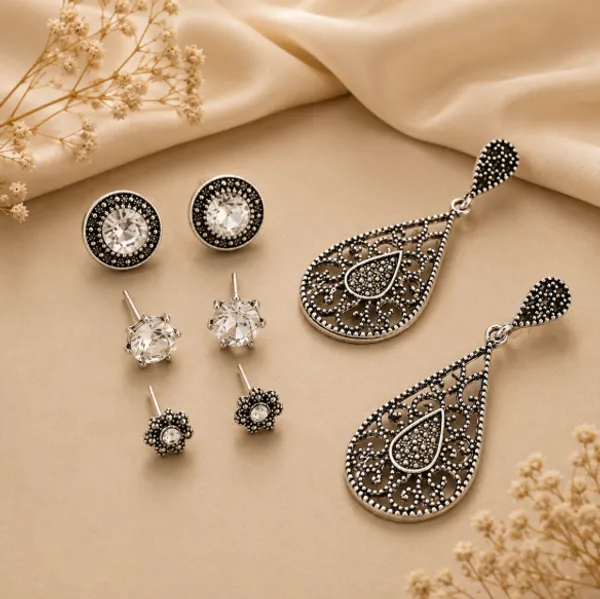 Trendy_American_Diamond_Vintage_Retro_Mesmerizing_Stud_And_Droplets_Earrings_For_Women/Girls