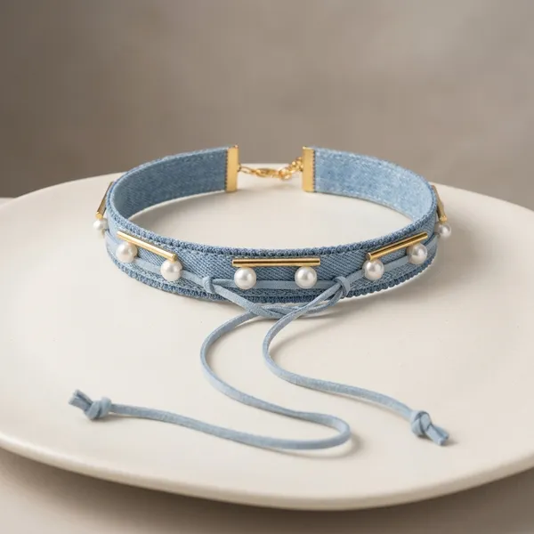 Blue_Denim_Pearl_Neck_Piece_Lace_Design