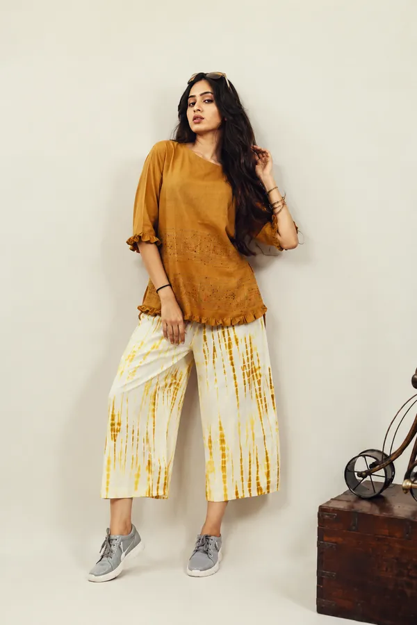 Mustard_Cotton_Embroidered_Top_And_Tie_Dye_Palazzo_Set_For_Women