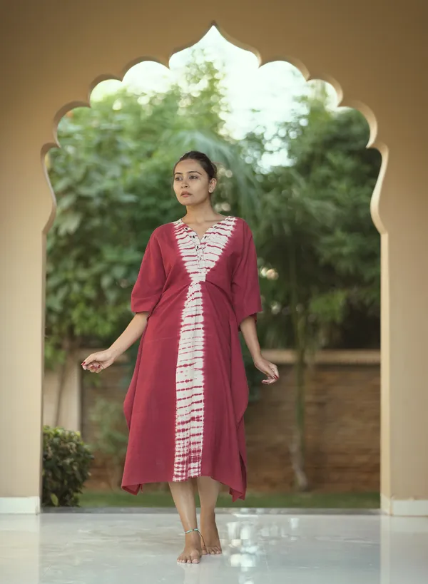 Maroon_Cotton_Tie_Dye_Kaftan_Dress_For_Women