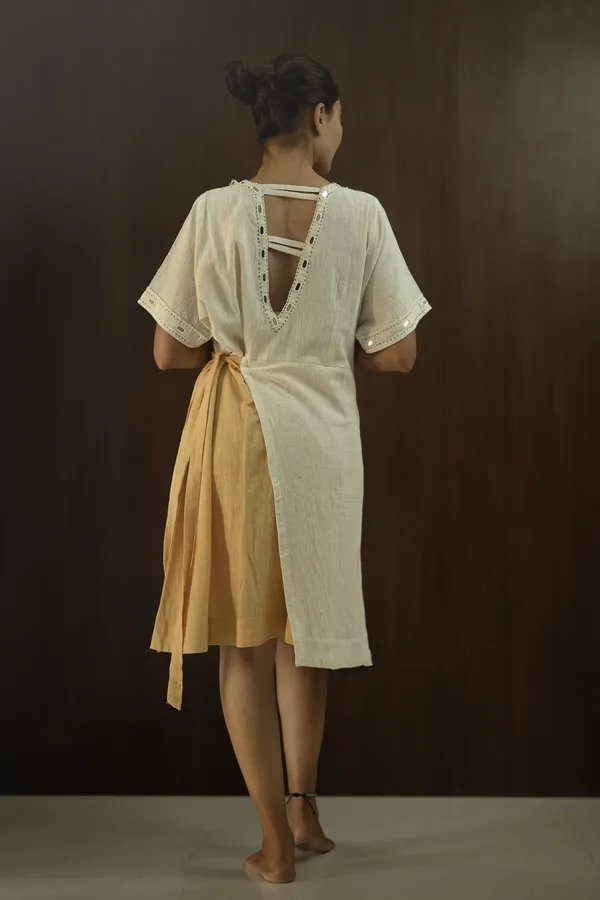 Off_White_Mustard_Cotton_Asymmetric_Wrap_Dress_For_Women