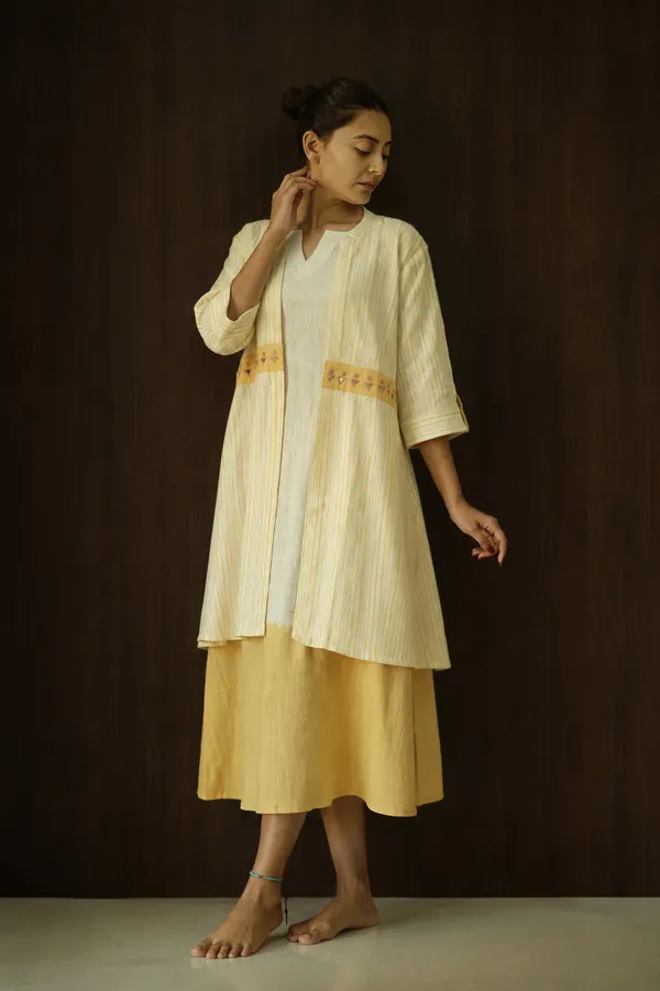 Beige_Kala_Cotton_Striped_Longline_Shrug_For_Women