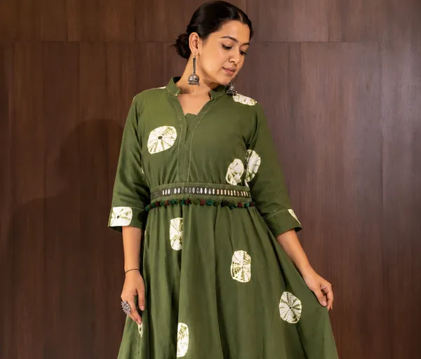 Green_Cotton_Anarkali_Shibori_Print_Kurta_For_Women