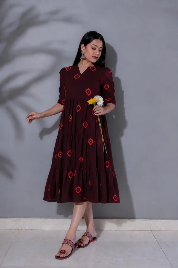 Maroon_Cotton_Tiered_Fit_And_Flare_Midi_Dress_For_Women