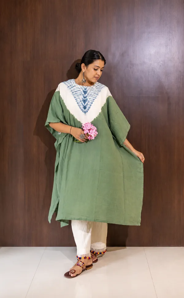 Green_Cotton_Shibori_Print_Kaftan_Kurta_For_Women