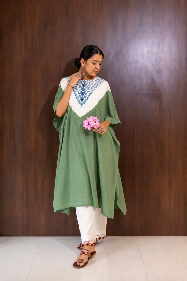 Green_Cotton_Shibori_Print_Kaftan_Kurta_For_Women