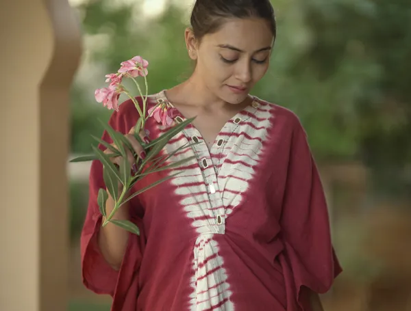 Maroon_Cotton_Tie_Dye_Kaftan_Dress_For_Women