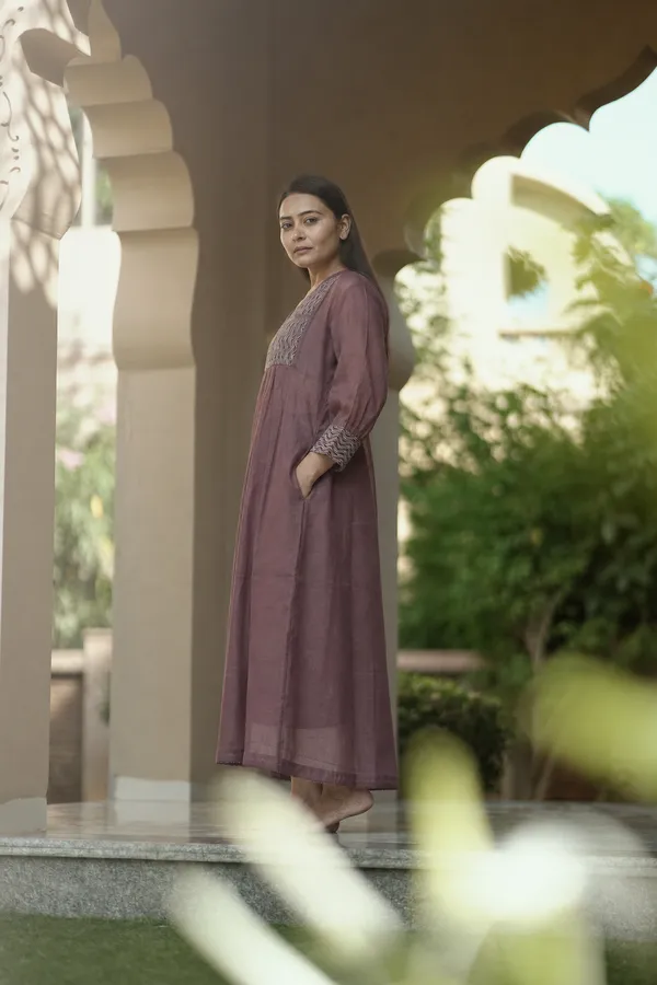 Maroon_Embroidered_Yoke_Flared_Maxi_Dress