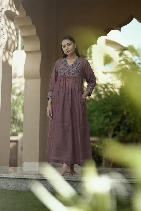 Maroon_Embroidered_Yoke_Flared_Maxi_Dress