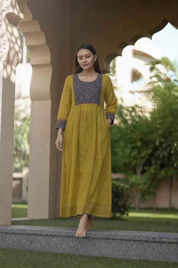 Mustard_Printed_Yoke_A_Line_Midi_Dress