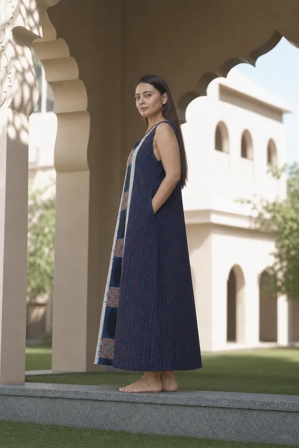 Navy_Blue_Panelled_Sleeveless_A_Line_Dress
