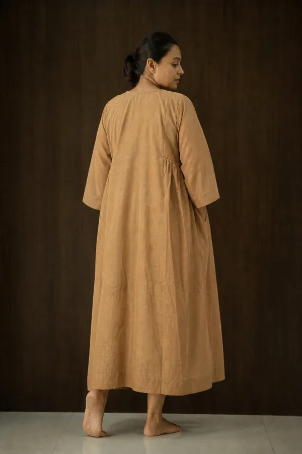 Tan_Embroidered_Yoke_A_Line_Midi_Dress