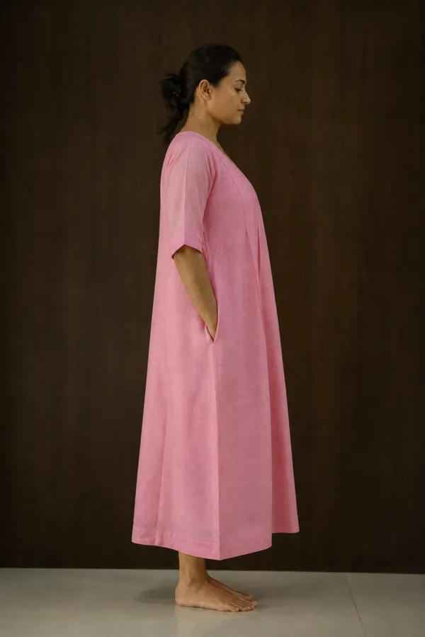 Pink_Cotton_Loose_Fit_A_Line_Midi_Dress