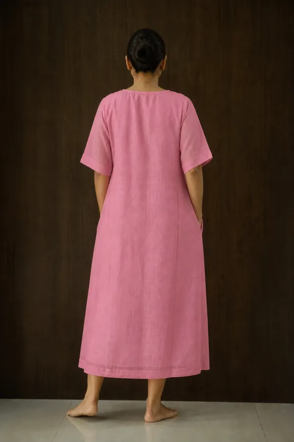 Pink_Cotton_Loose_Fit_A_Line_Midi_Dress