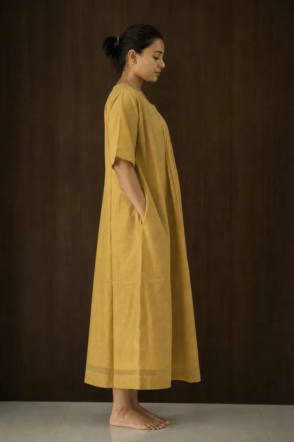 Mustard_Cotton_Pleated_Maxi_Dress