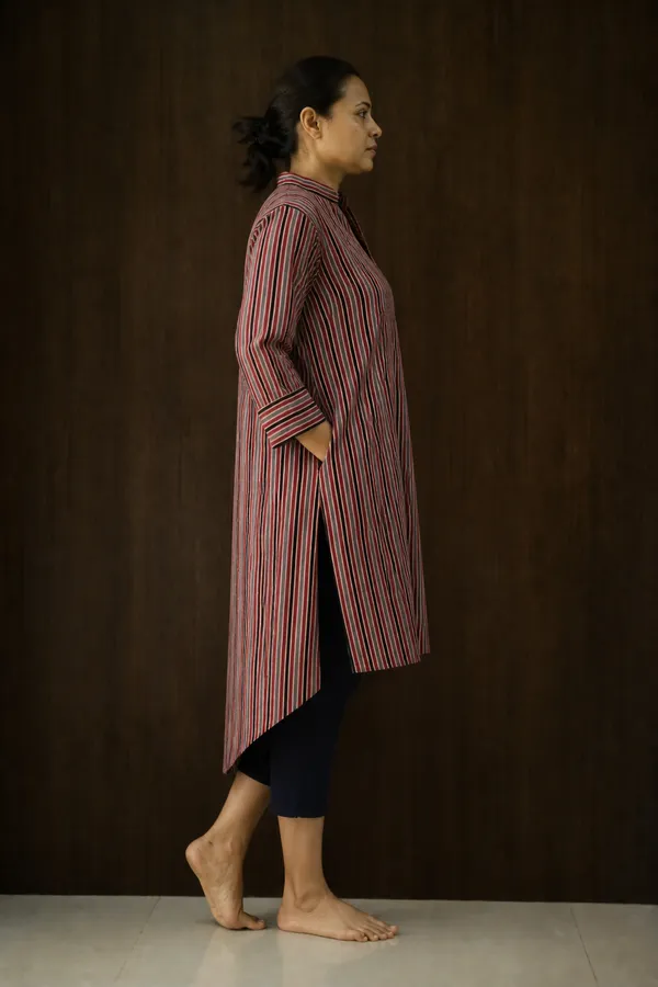 Rust_Striped_High_Low_Kurta
