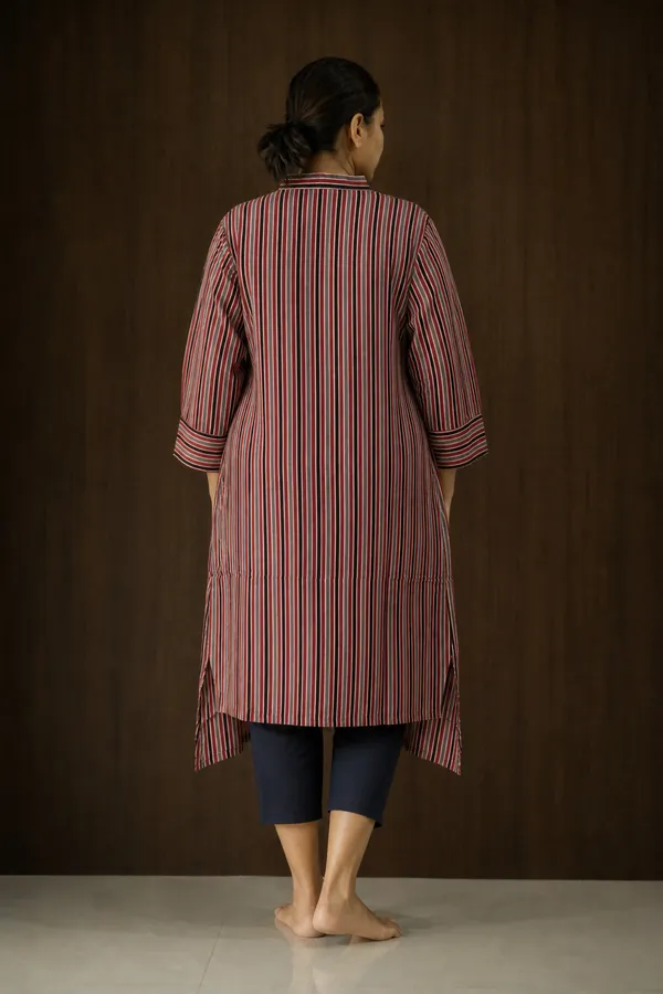 Rust_Striped_High_Low_Kurta