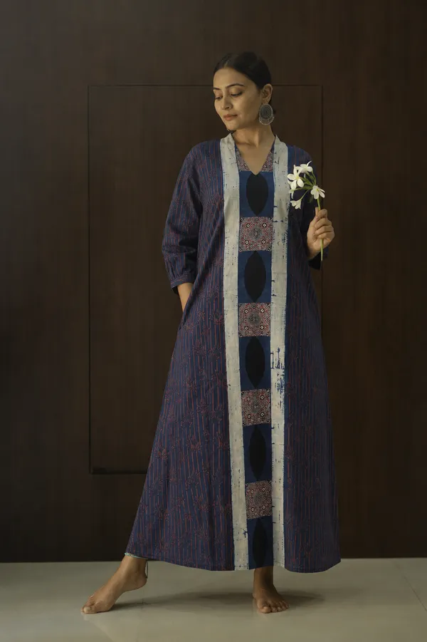 Navy_Patchwork_Panel_A_Line_Midi_Dress