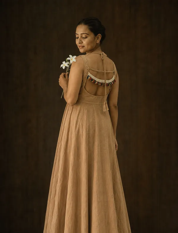 Beige_Embroidered_Yoke_A_Line_Midi_Dress