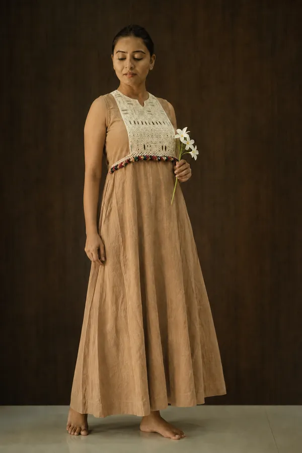 Beige_Embroidered_Yoke_A_Line_Midi_Dress