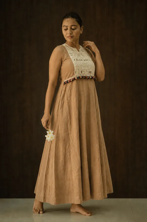 Beige_Embroidered_Yoke_A_Line_Midi_Dress