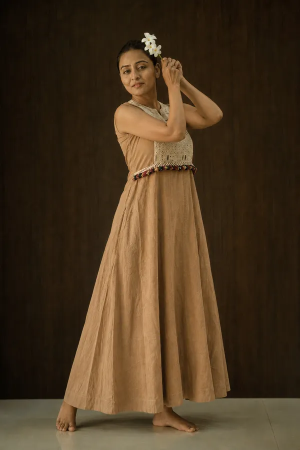 Beige_Embroidered_Yoke_A_Line_Midi_Dress