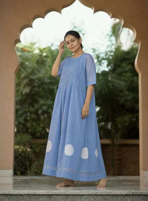 Sky_Blue_Circle_Applique_Flared_Maxi_Dress