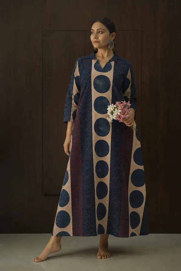 Navy_Beige_Circle_Panel_Kaftan_Dress