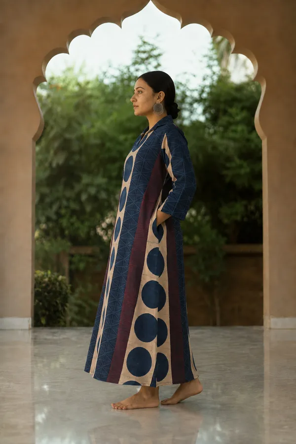 Navy_Beige_Circle_Panel_Kaftan_Dress