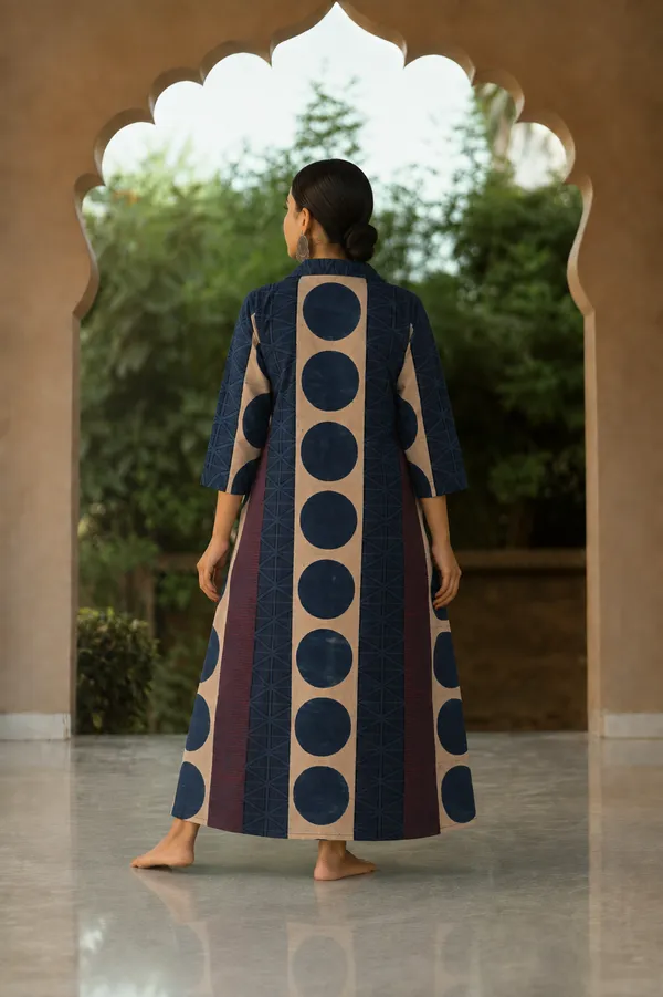 Navy_Beige_Circle_Panel_Kaftan_Dress