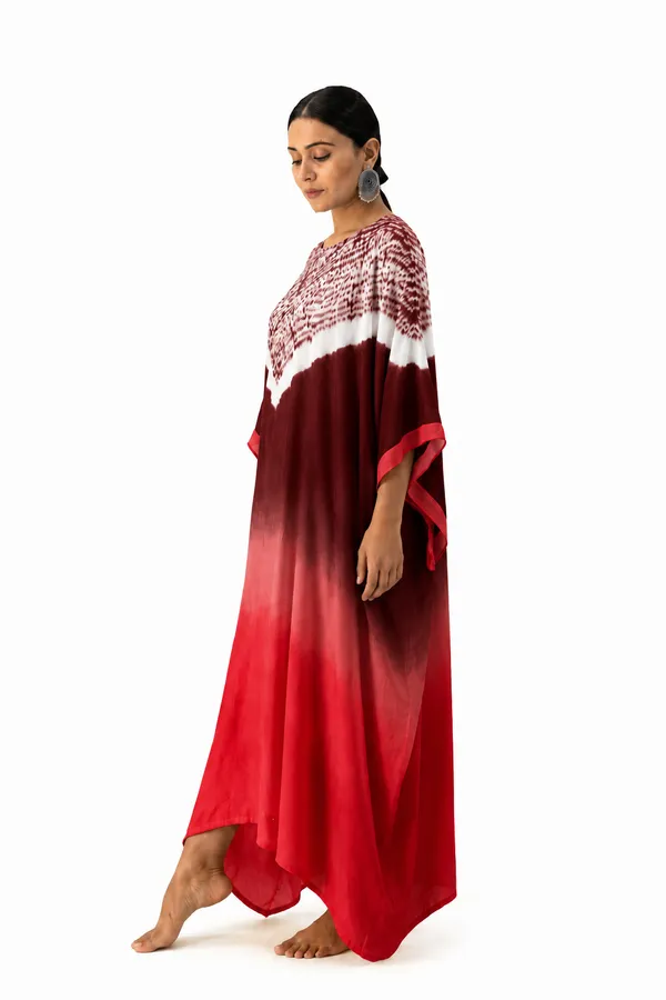 Maroon_Red_Ombre_Shibori_Kaftan_Dress