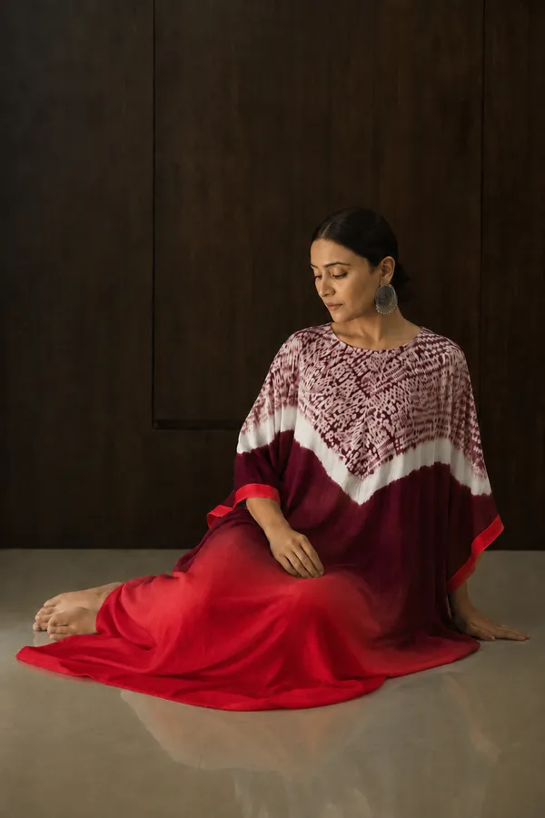 Maroon_Red_Ombre_Shibori_Kaftan_Dress