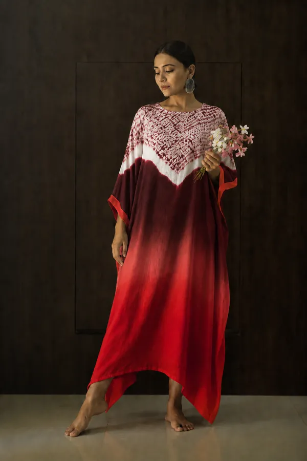 Maroon_Red_Ombre_Shibori_Kaftan_Dress