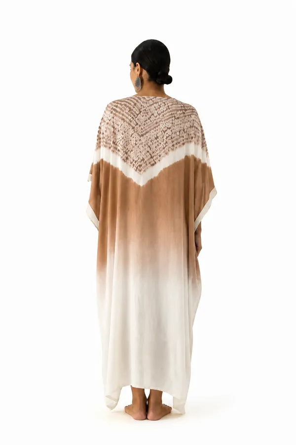 Beige_White_Ombre_Shibori_Kaftan_Dress
