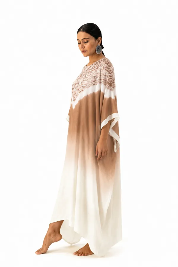 Beige_White_Ombre_Shibori_Kaftan_Dress