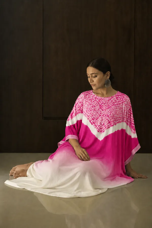 Pink_White_Ombre_Shibori_Kaftan_Dress