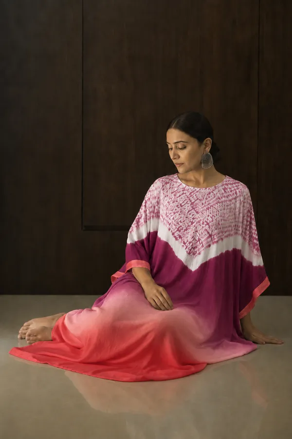 Wine_Red_Ombre_Shibori_Kaftan_Dress