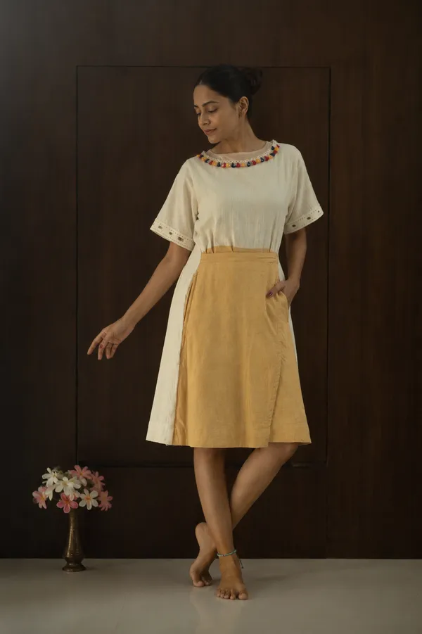 Off_White_Mustard_Cotton_Asymmetric_Wrap_Dress_For_Women