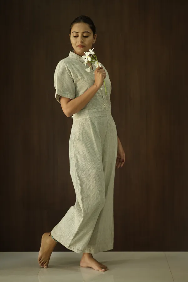 Sage_Green_Cotton_Striped_Mandarin_Collar_Jumpsuit_For_Women