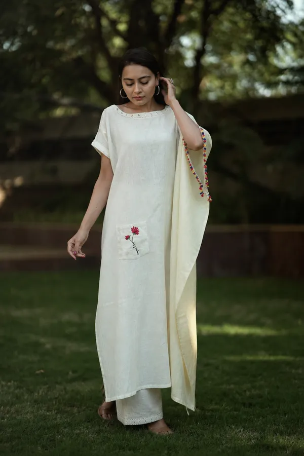 White_Cotton_Kaftan_Style_Embroidered_Kurta_For_Women
