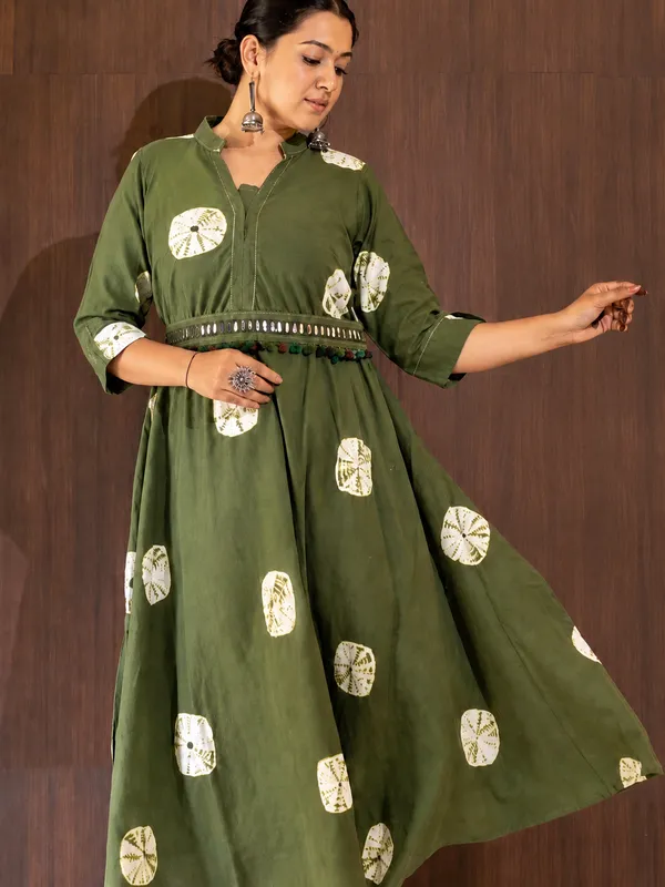 Green_Cotton_Anarkali_Shibori_Print_Kurta_For_Women