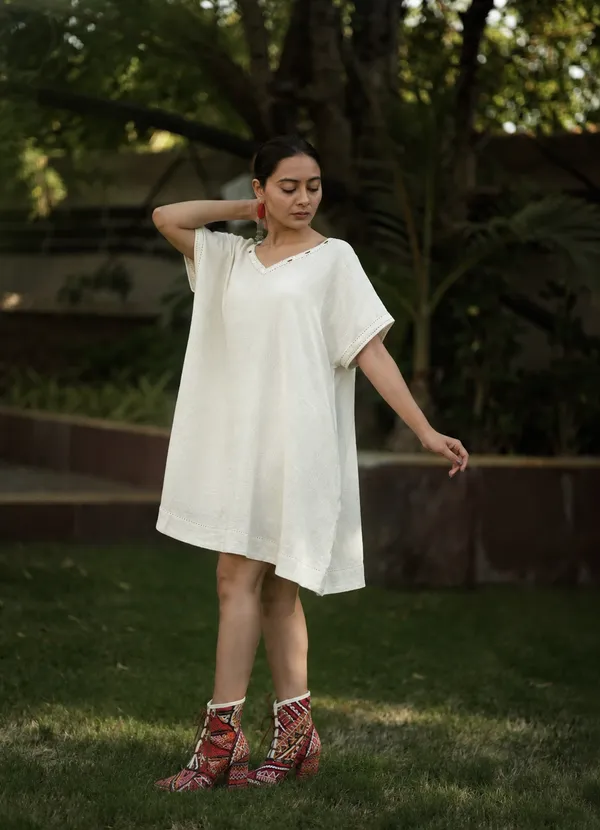 White_Kala_Cotton_Loose_Fit_A_Line_Short_Dress_For_Women