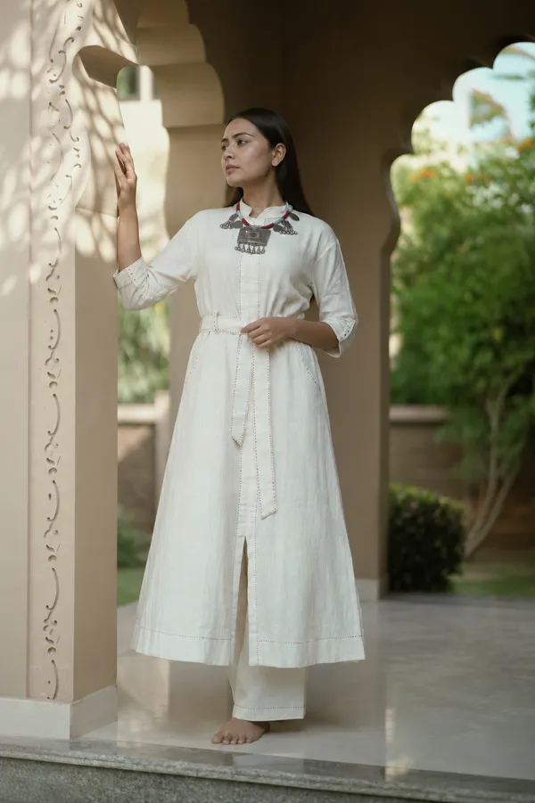 White_Kala_Cotton_Mirror_Work_Straight_Kurta_Set_For_Women